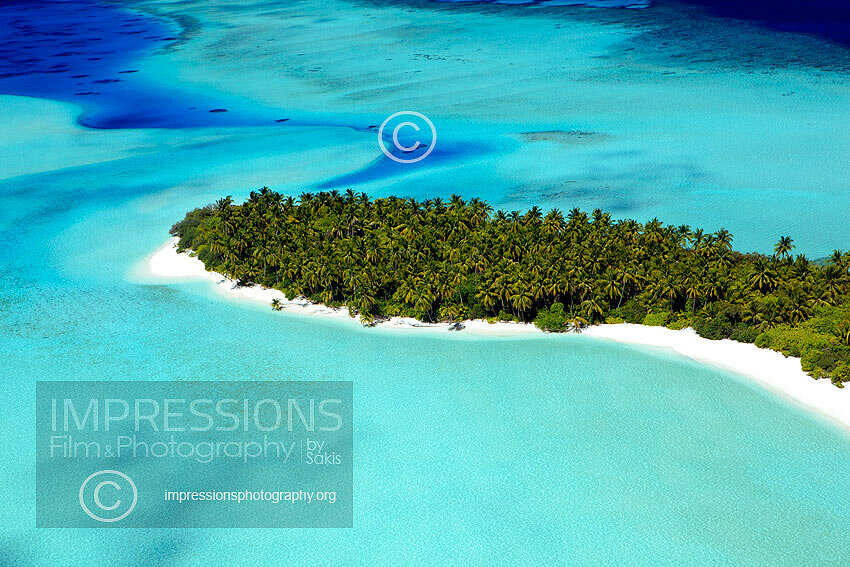 Aerial view of a beach and island in the Maldives