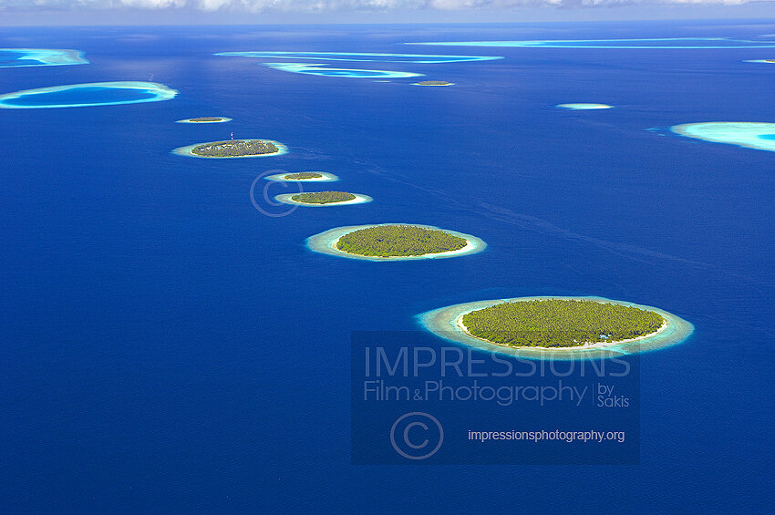 Maldives, Aerial view of Baa Atoll Islands 