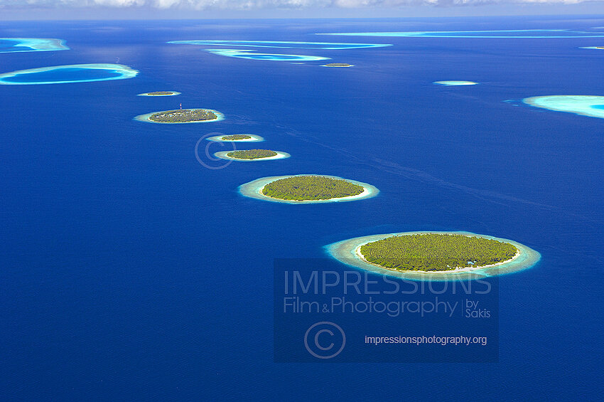 Maldives, Aerial view of Baa Atoll Islands