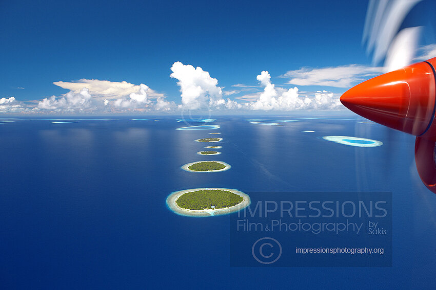 Maldives, Aerial view of Baa Atoll