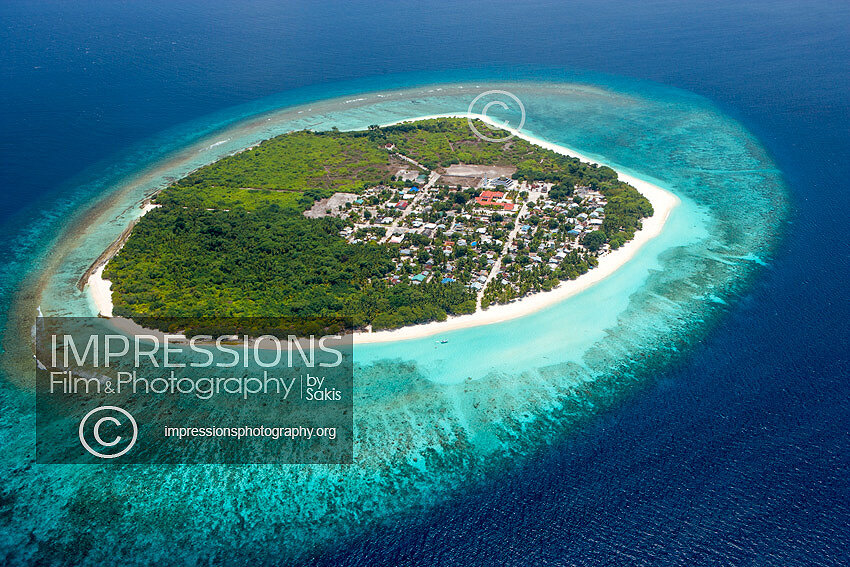 Aerial view Utheemu Island, Maldives Local Island Haa Alifu Atoll