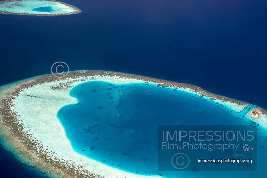 Maldives, Aerial view of coral reefs