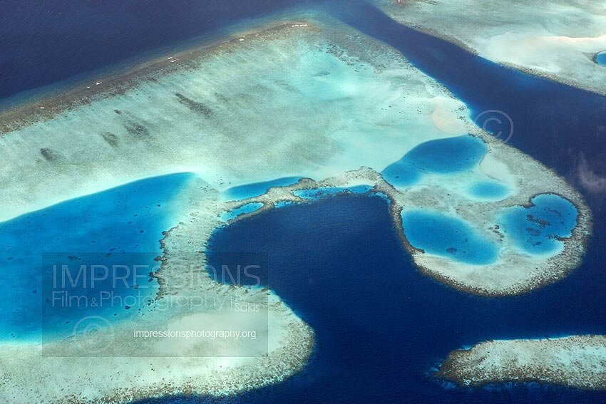 Maldives, Aerial view of coral reefs