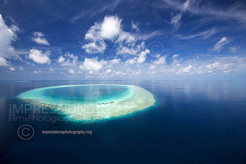 Maldives, Aerial view of coral reefs