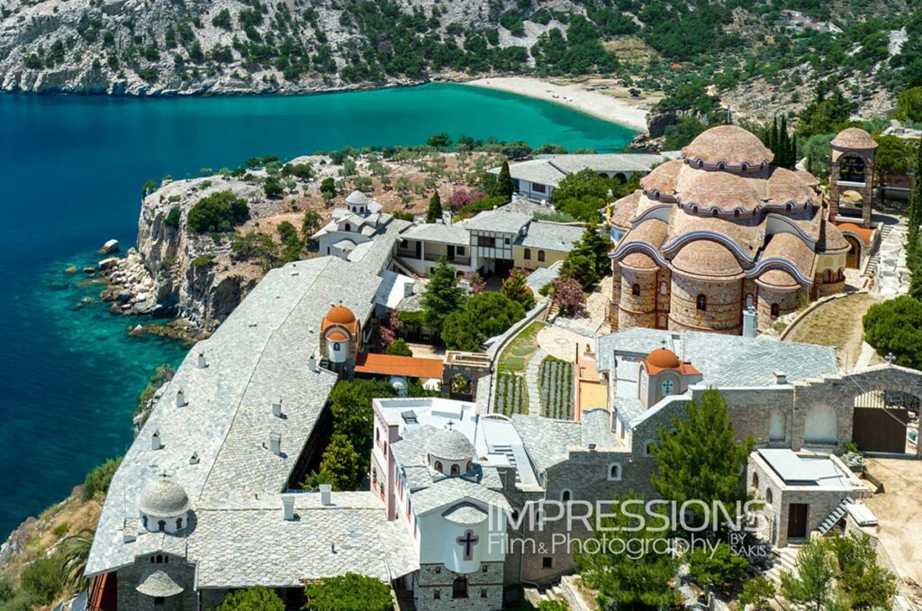 drone photography monastery archangel michael thassos island greece