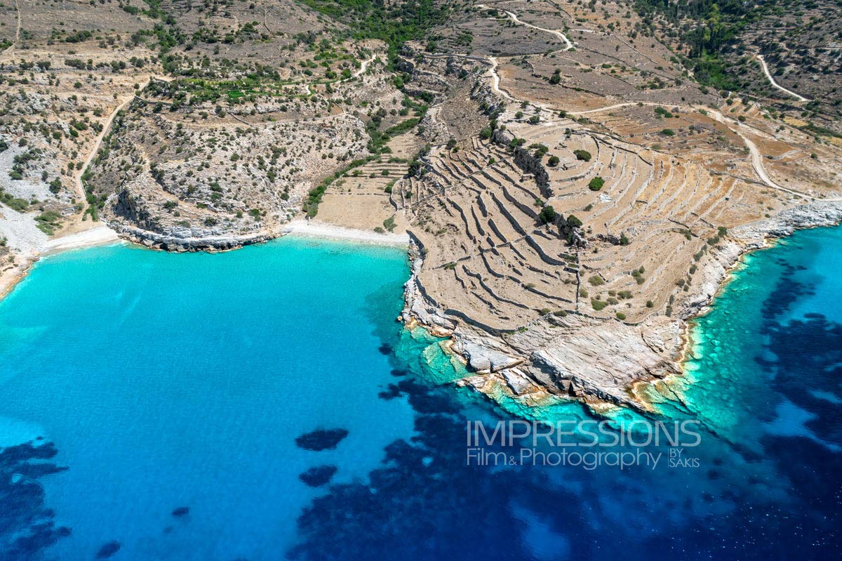 greek island andros island impressive coasts drone image
