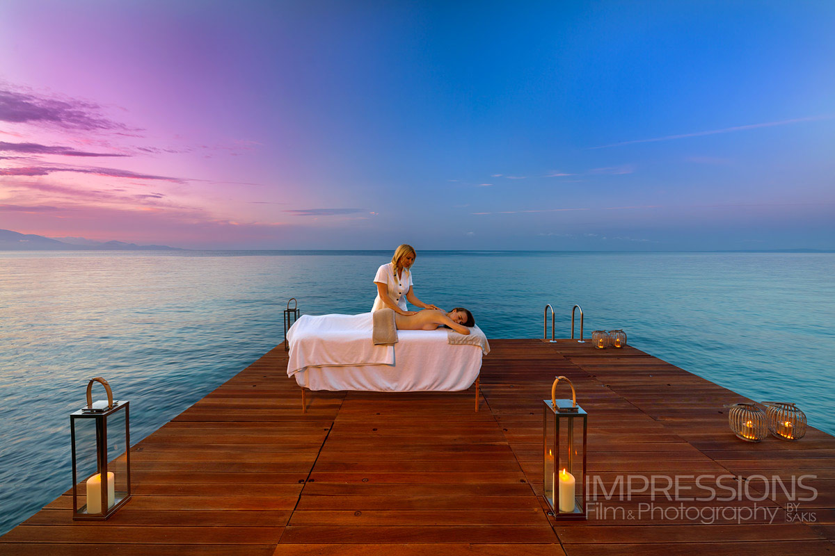 luxury lifestyle guest experience photography sunset massage luxury spa hotel greece