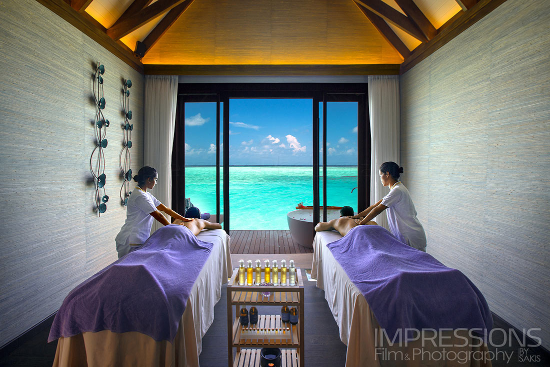 hotel spa interior photography couple massage lifestyle OZEN Maldives