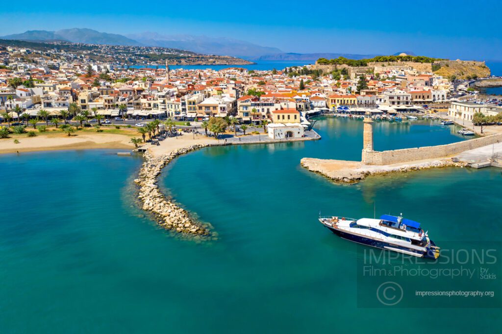 Rethymno aerial view by drone crete drone aerial photography