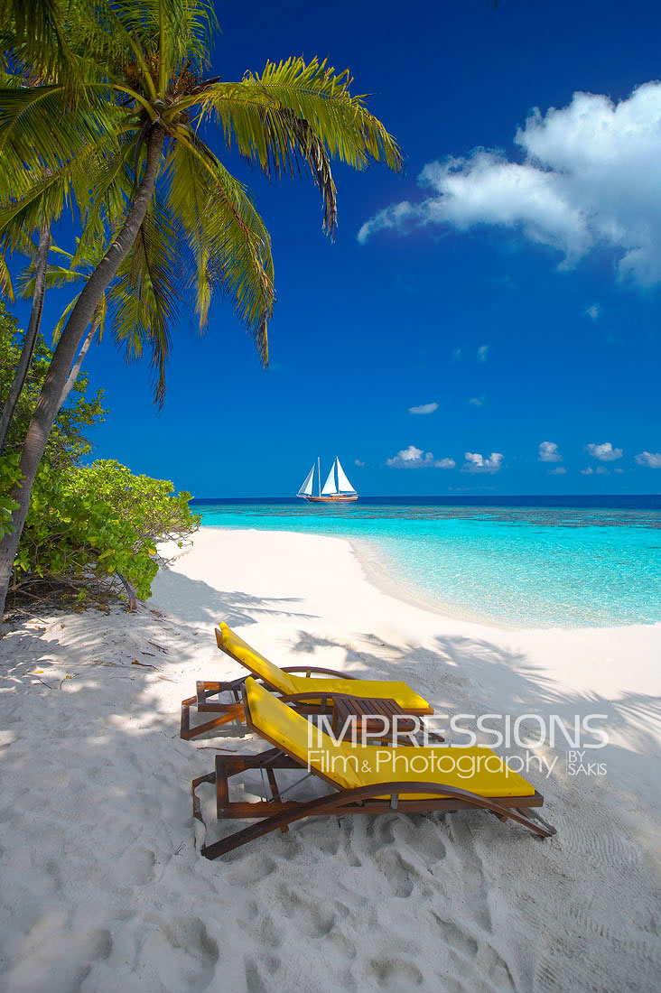 tropical beach lounge chairs maldives travel hospitality photography