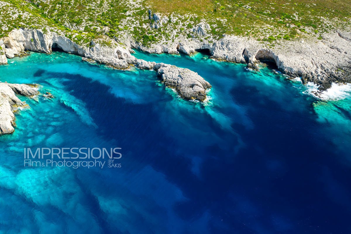 zakynthos blue sea coasts aerial drone view