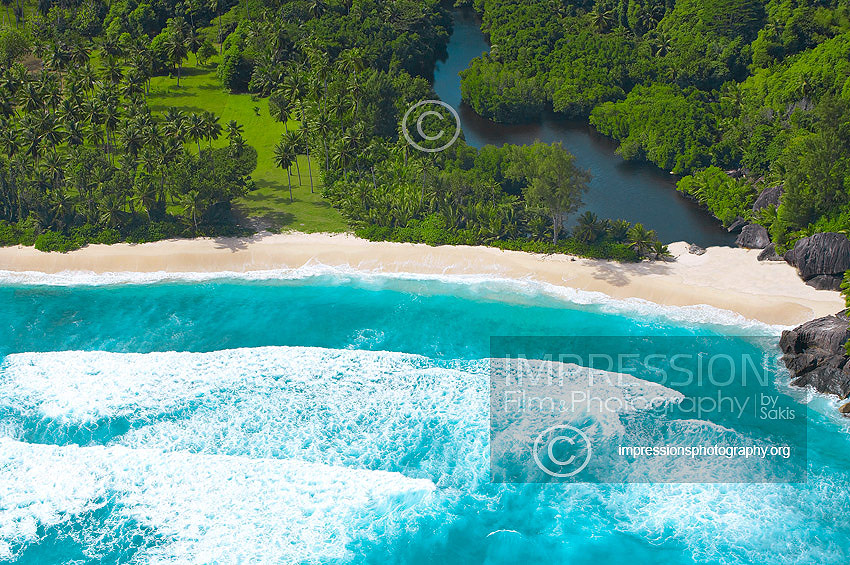 Aerial view from beach, Seychelles
