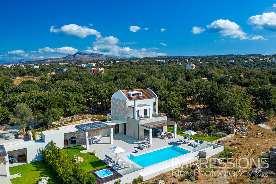 Drone photography luxury villa crete island