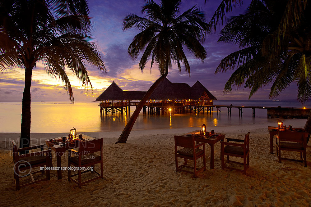Main restaurant at Sunset - Gili Lankanfushi Resort photography 