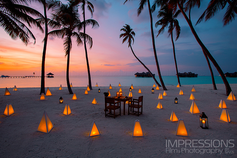 Romantic Sunset Dinner at Gili Lankanfushi Maldives.