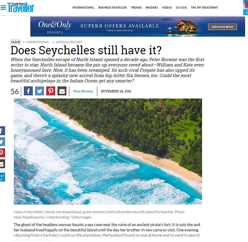 Seychelles aerial photo image published in conde nast traveller by Sakis papadopoulos