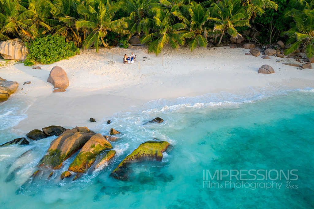Romantic dinner on Cousine Island secluded beach, Seychelles lifestyle photography