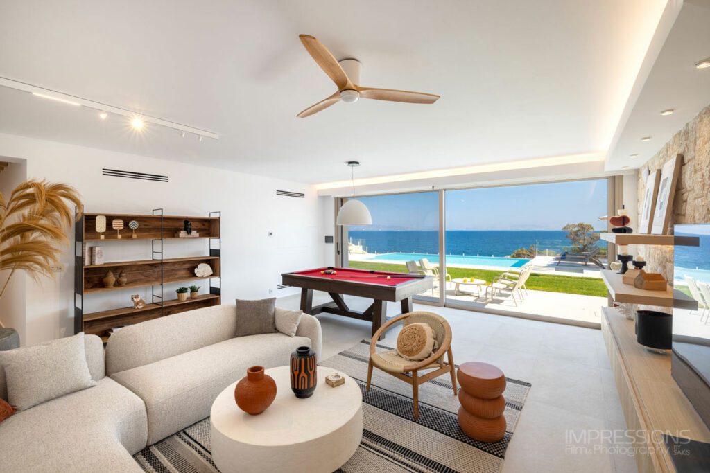 aegina luxury villa interior architecture photography living room sea view