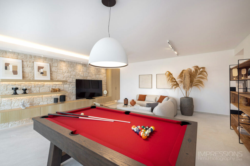 aegina luxury villa interior design photography games room