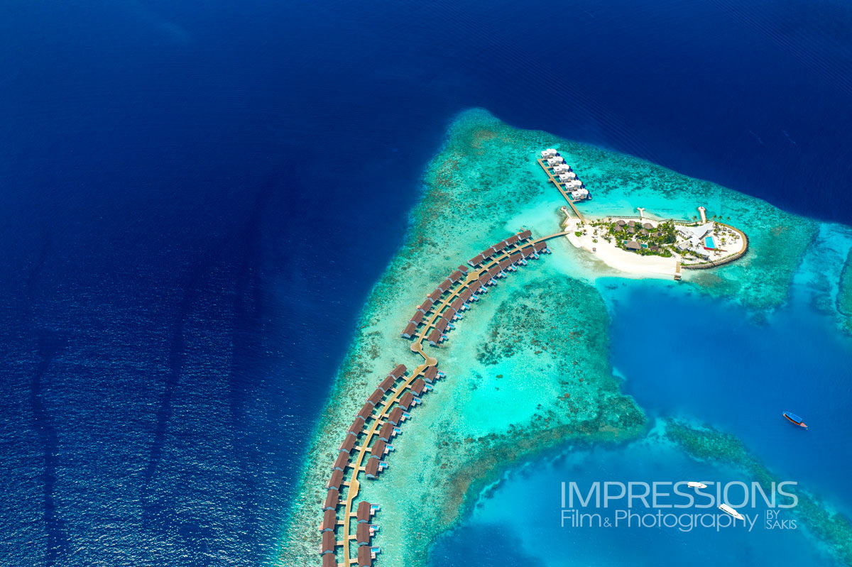aerial photography resort oblu sangeli overwater villas