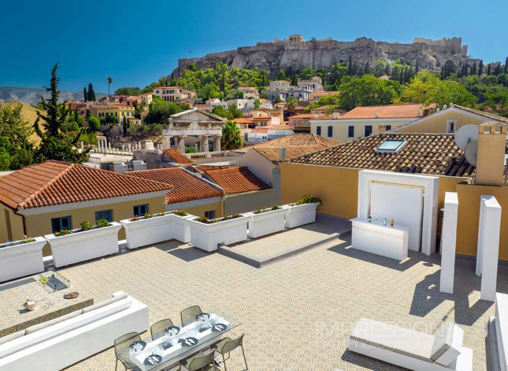 apartment drone photography athens rooftop plaka