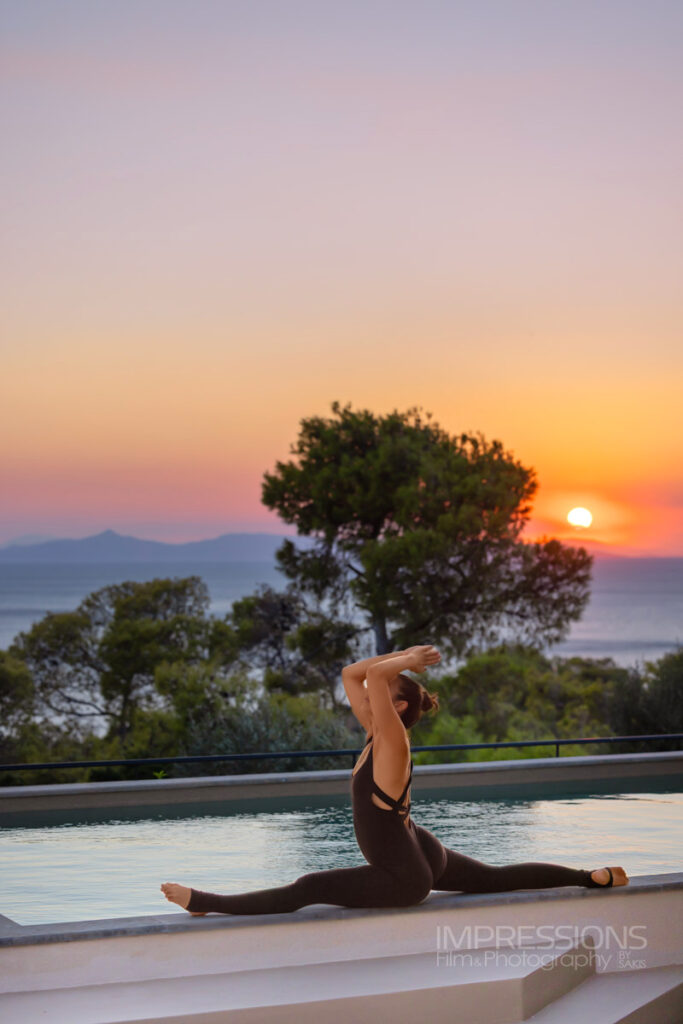 athens riviera luxury villa sunset yoga photography