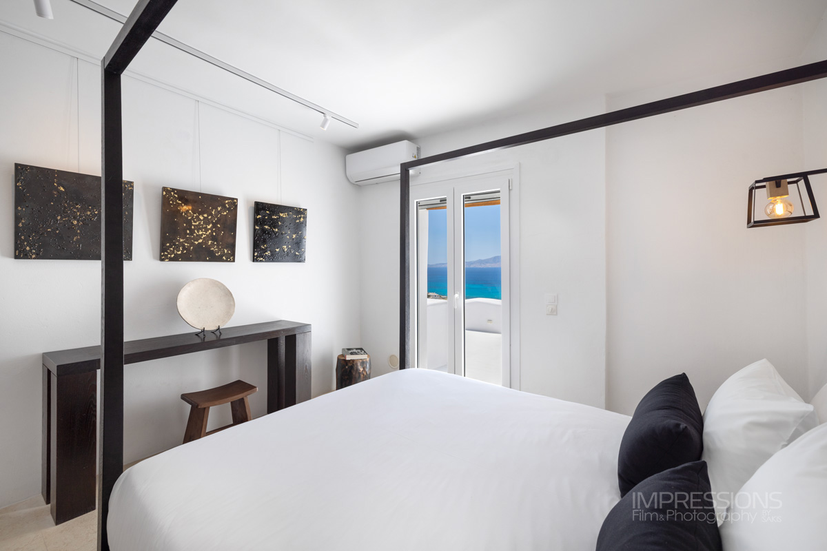 bedroom interior photography luxury art villa naxos greece case study