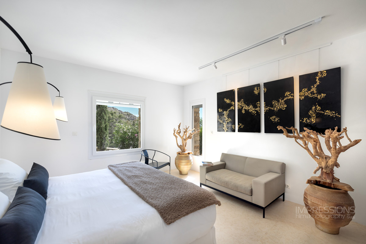 bedroom interior photography luxury cycladic villa naxos greece
