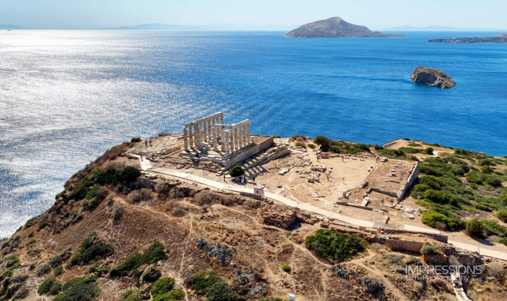 cape sounion aerial drone photography athens riviera