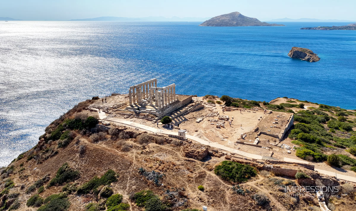 cape sounion aerial drone photography athens riviera