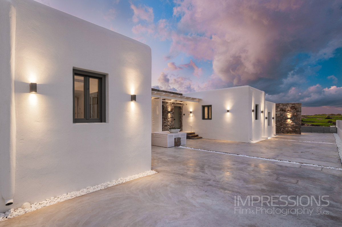 cycladic villa architecture twilight naxos greece