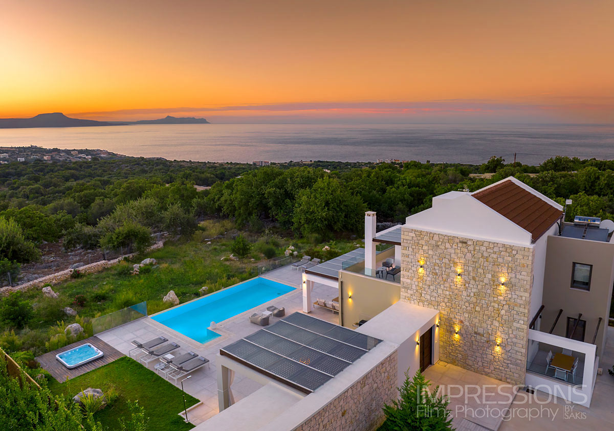 drone photography luxury villa crete island