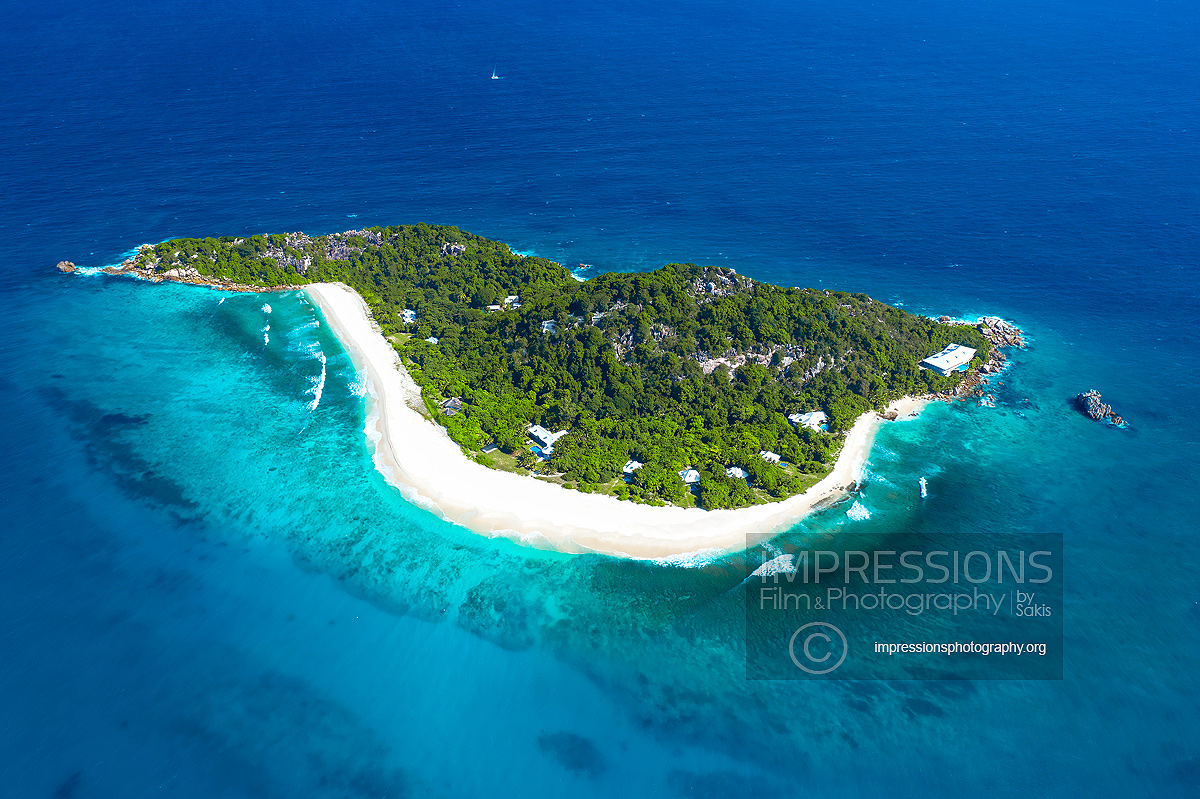 Private Island drone photography aerial view Seychelles by professional aerial photographer