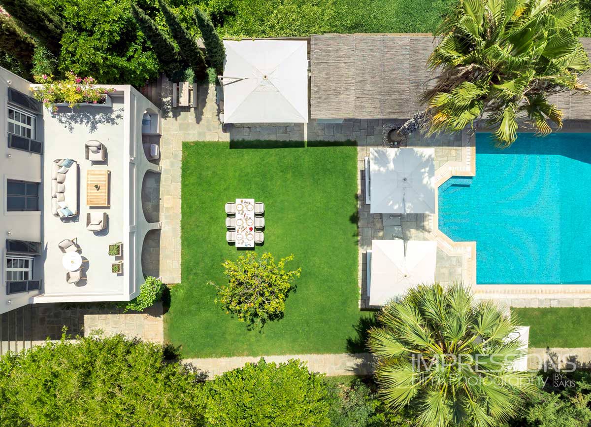 greece drone photography luxury villa spetses