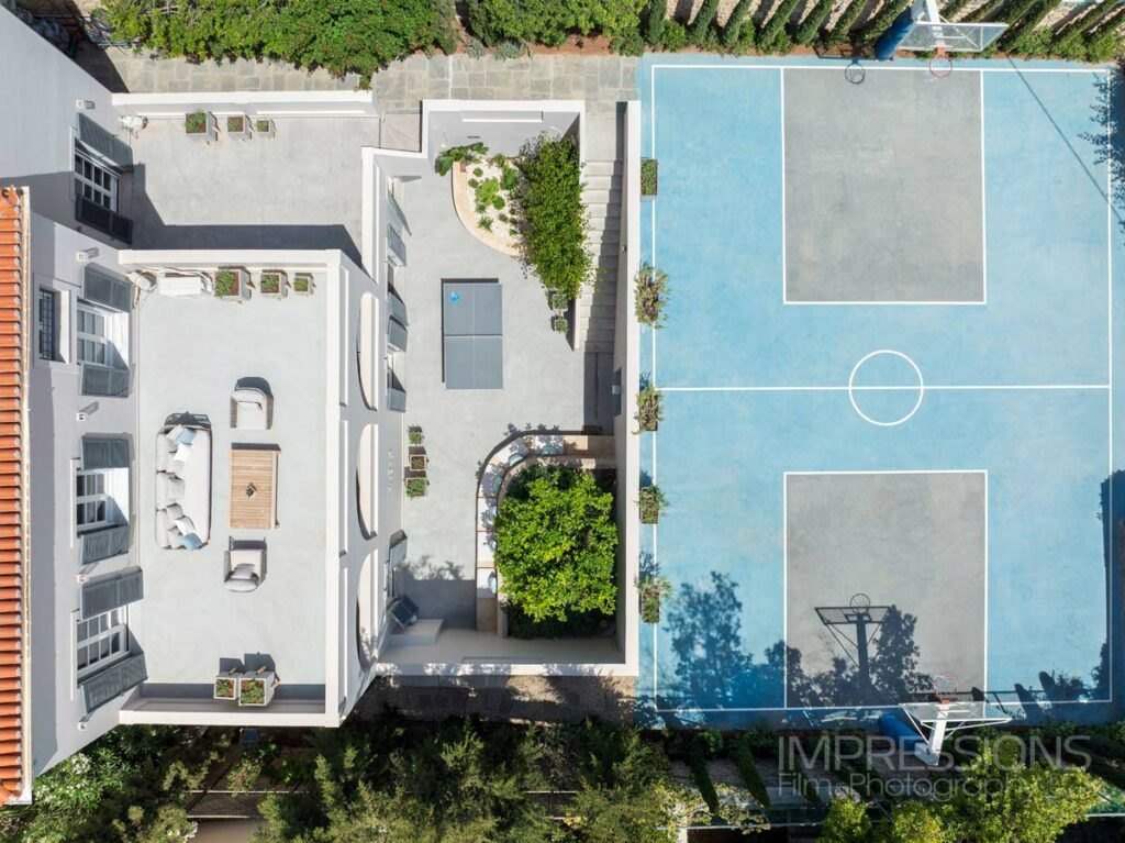 greece drone photography luxury villa spetses architecture