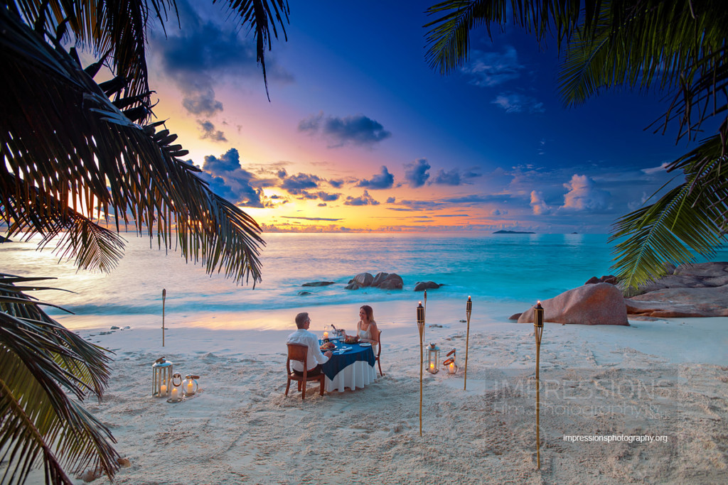Romantic Dinner on Cousine Island Private Beach. Lifestyle Photography