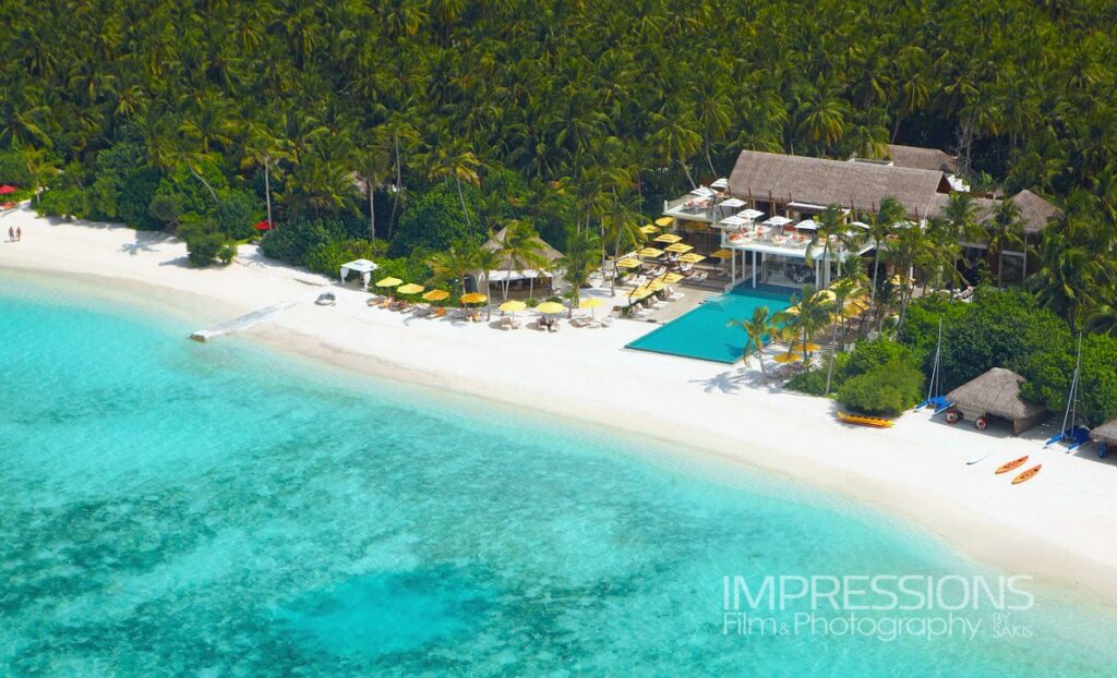 luxury resort aerial photography beach bar niyama maldives