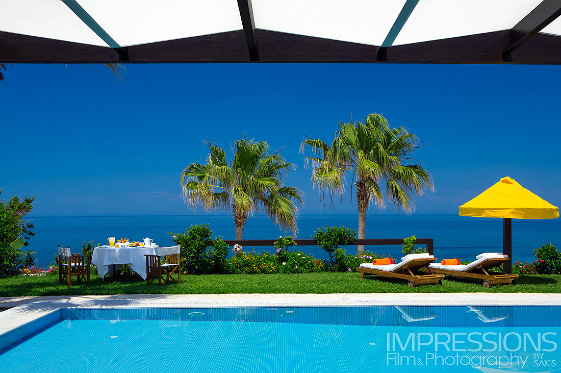 Greece Luxury Villa Exterior Photography. Porto Zante Villas & Spa. Pool and Garden