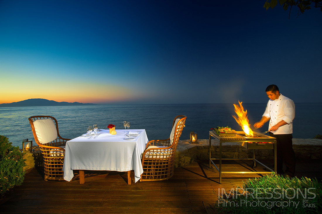 Greece Luxury Villa Exterior Photography. Porto Zante Villas & Spa. Private Dinner