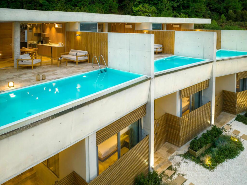 multi villa architecture drone photography thassos greece