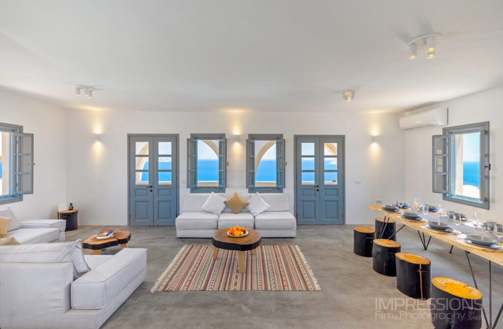 patmos villa interior photography living room sea view
