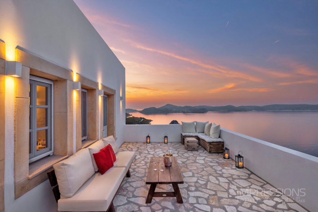 patmos villa sunset terrace photography