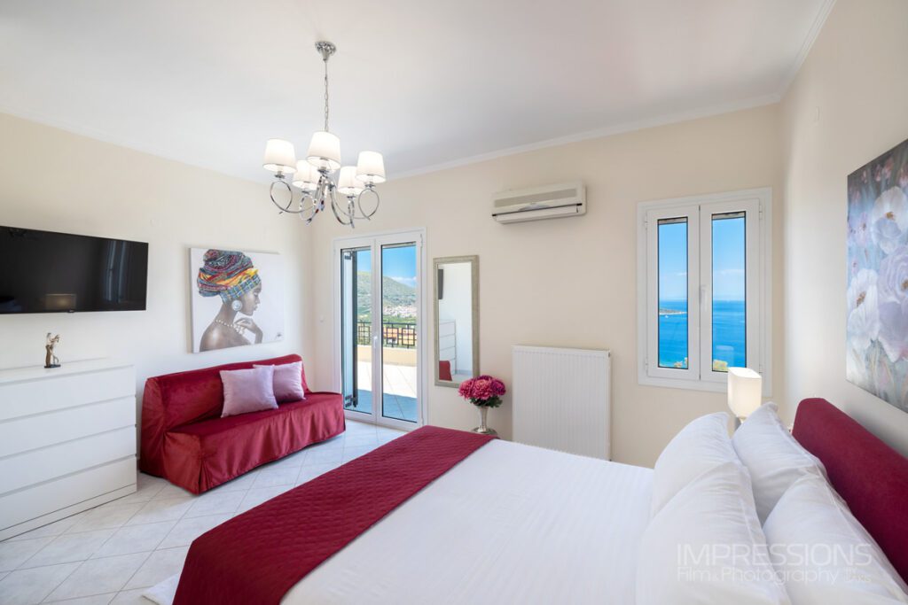 peloponnese villa bedroom interior photography