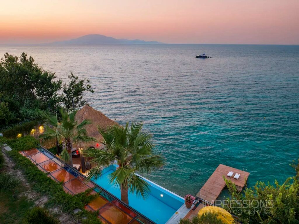 porto zante luxury hotel private villa architecture drone aerial view greece