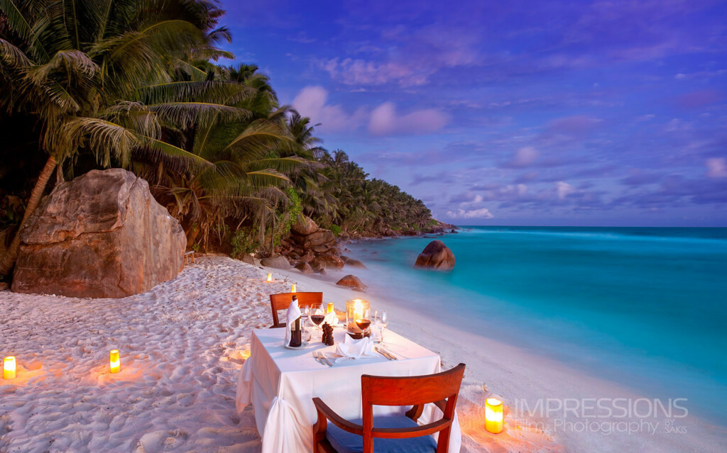 Private Island photography - Fregate Island Seychelles paradise Beach romantic sunset private dinner photography