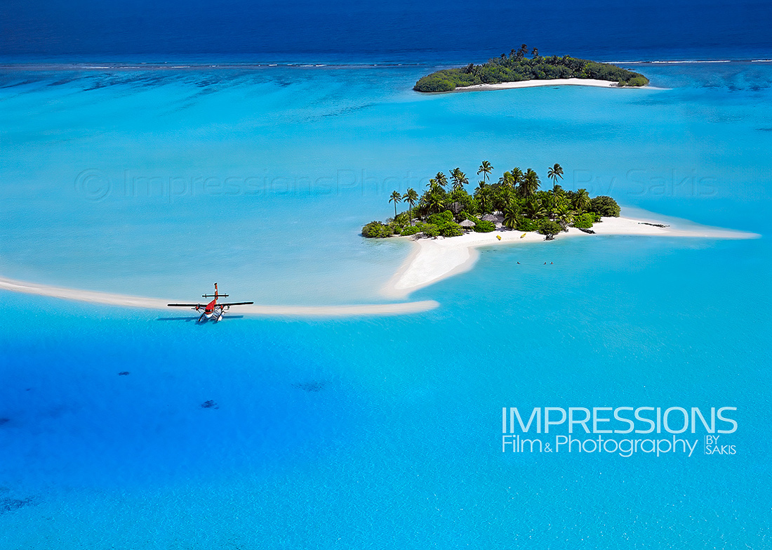 Seaplane on a desert island. Maldives