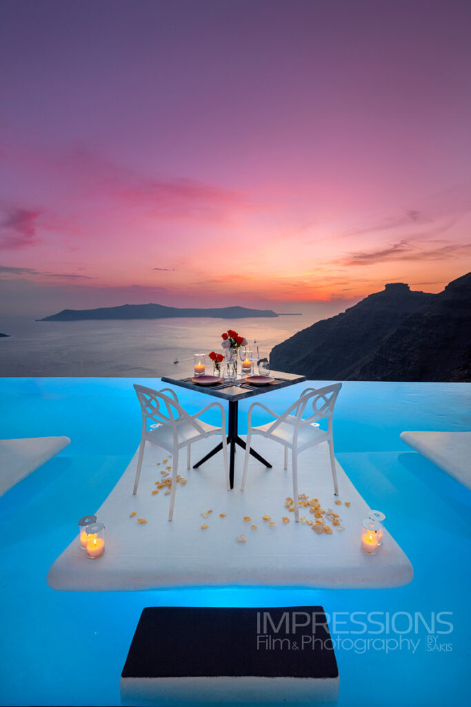 santorini greece lifetyle hotel photographer Dana Villas & Infinity Suites sunset dinner
