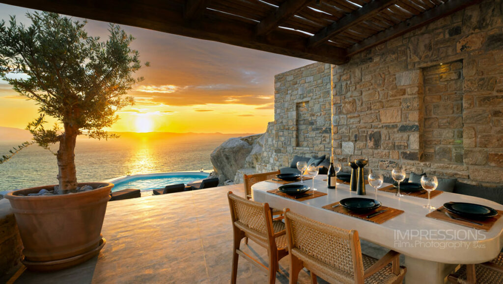 sunset dining lifestyle photography luxury villa naxos greece