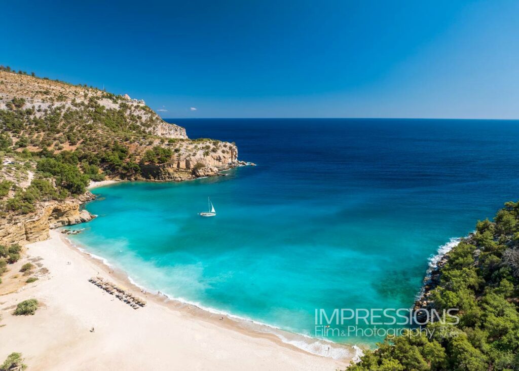 thassos beach drone luxury villa greece