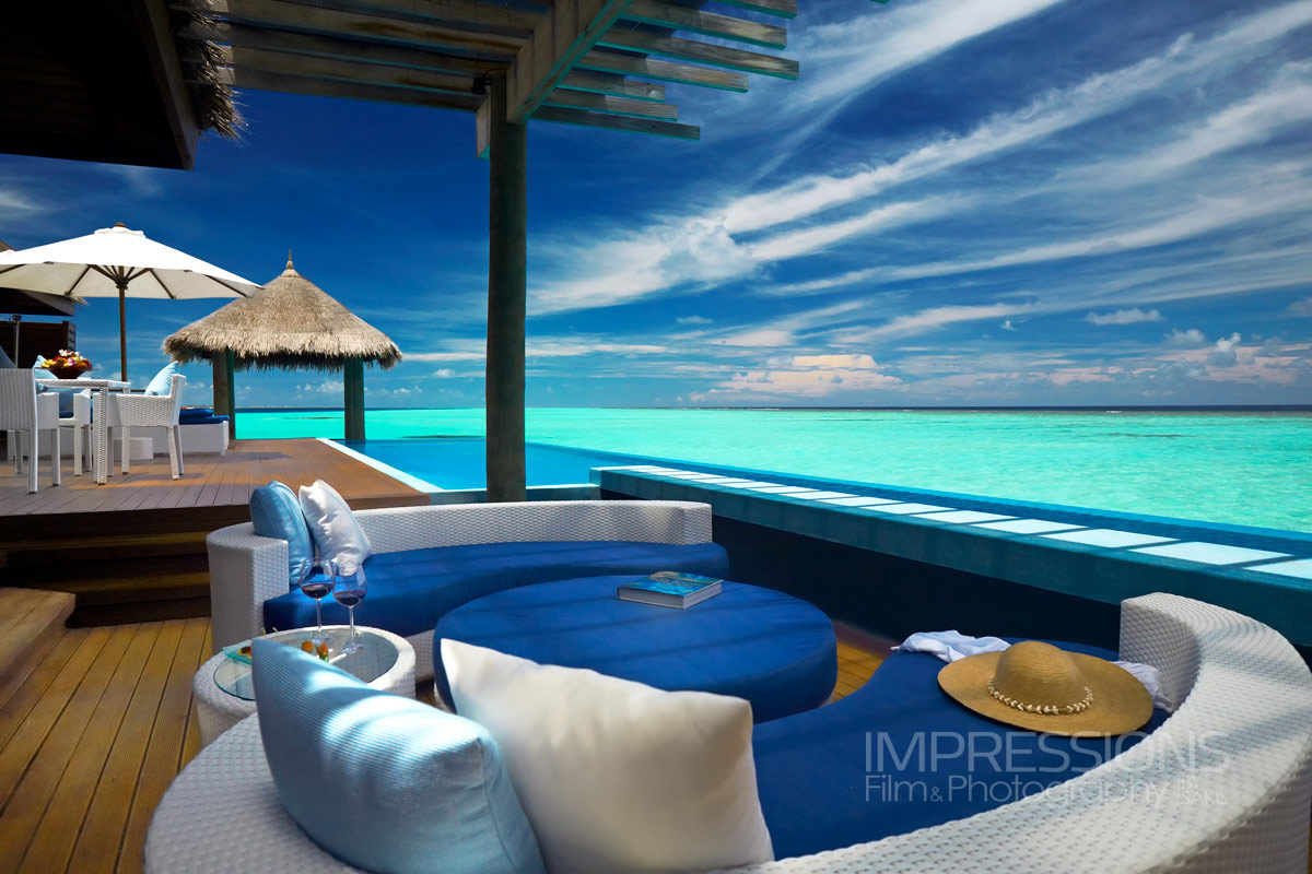 velassaru resort hero shot overwater villa photography